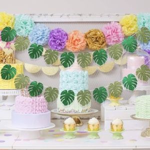 SET OF 2 Glittery Monstera Leaf Banners